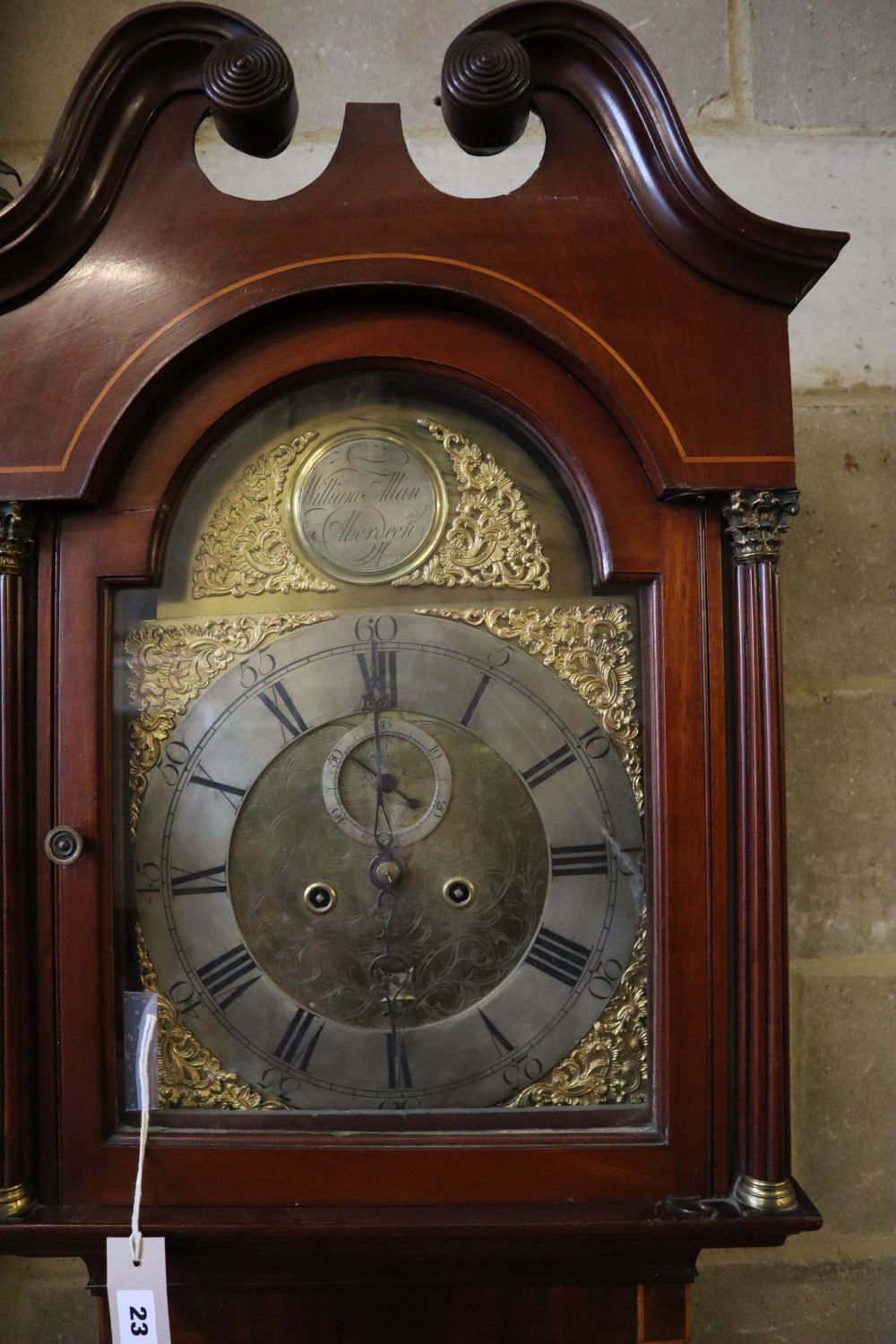 An early 19th century mahogany 8 day Scottish longcase clock, the silvered and brass dial marked William Man, Aberdeen, height 220cm